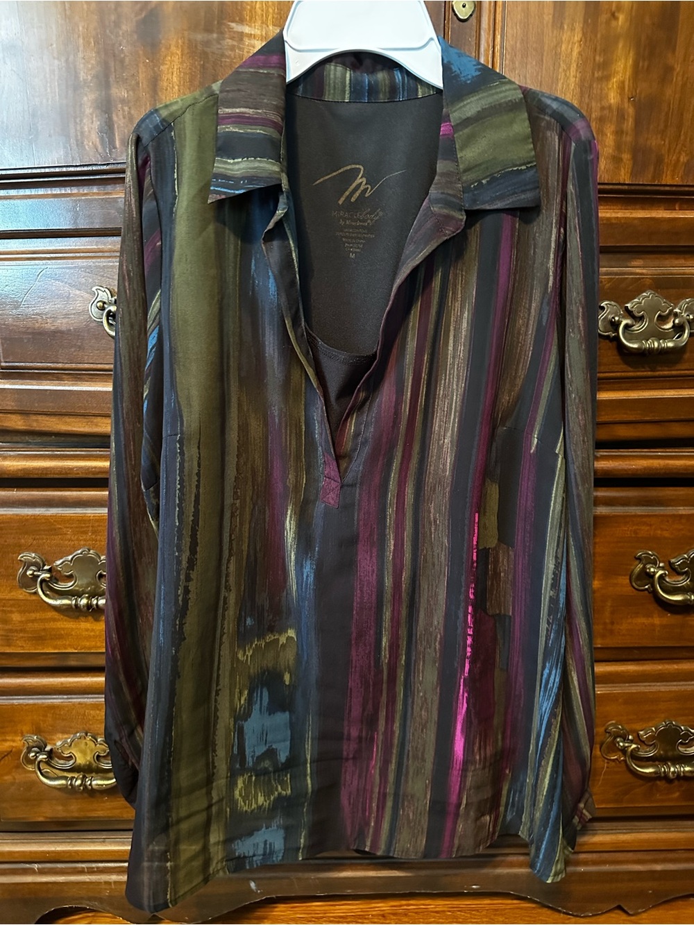 Sheer Blouse in Jewel Tones with built in tank size M